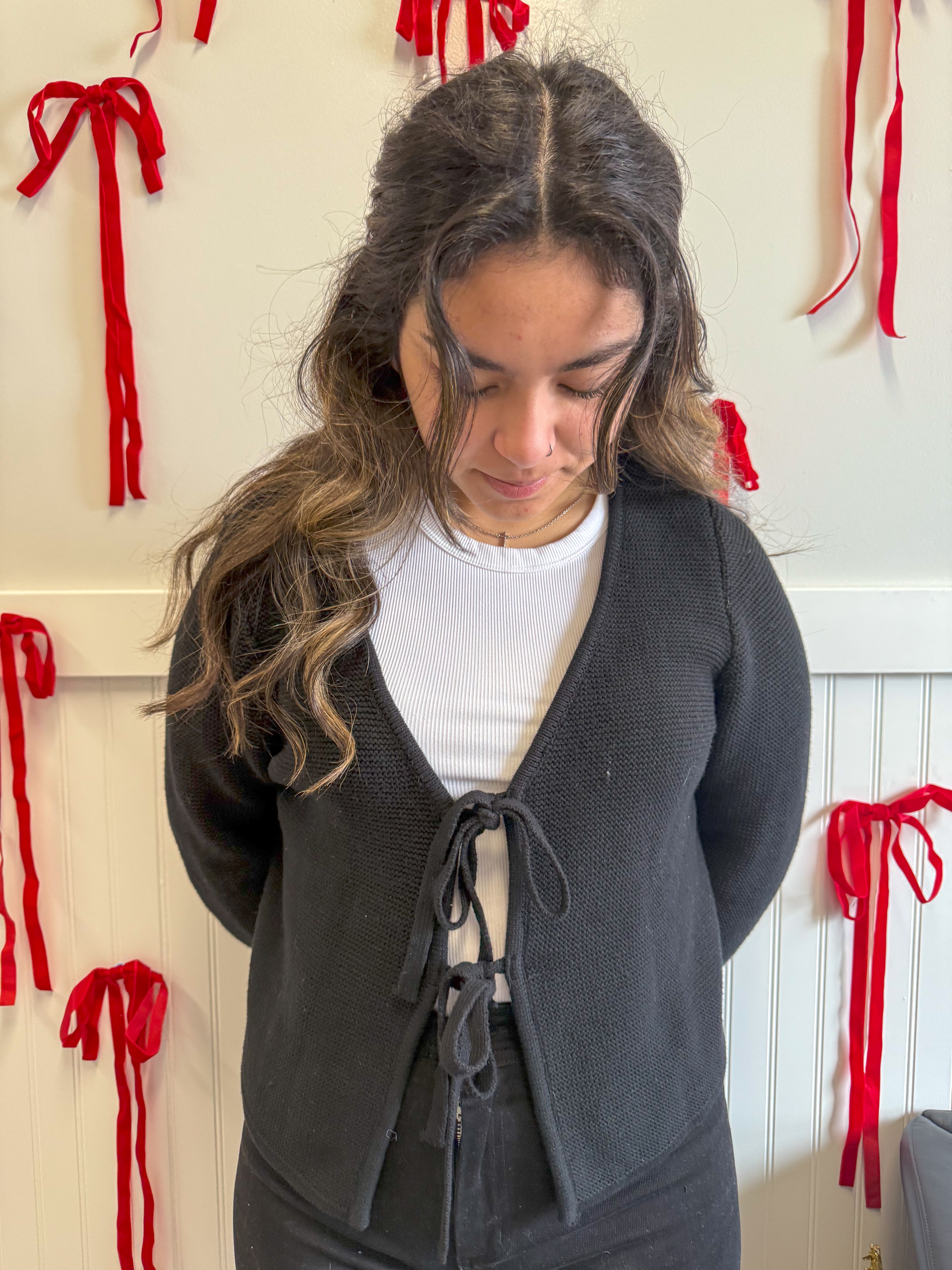 Long Sleeve Knitted Tie Front Cardigan