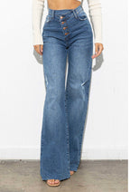 Crossover denim high waisted wide leg jeans