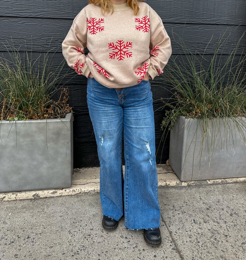 Crossover denim high waisted wide leg jeans