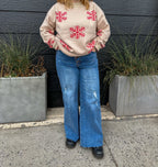 Crossover denim high waisted wide leg jeans