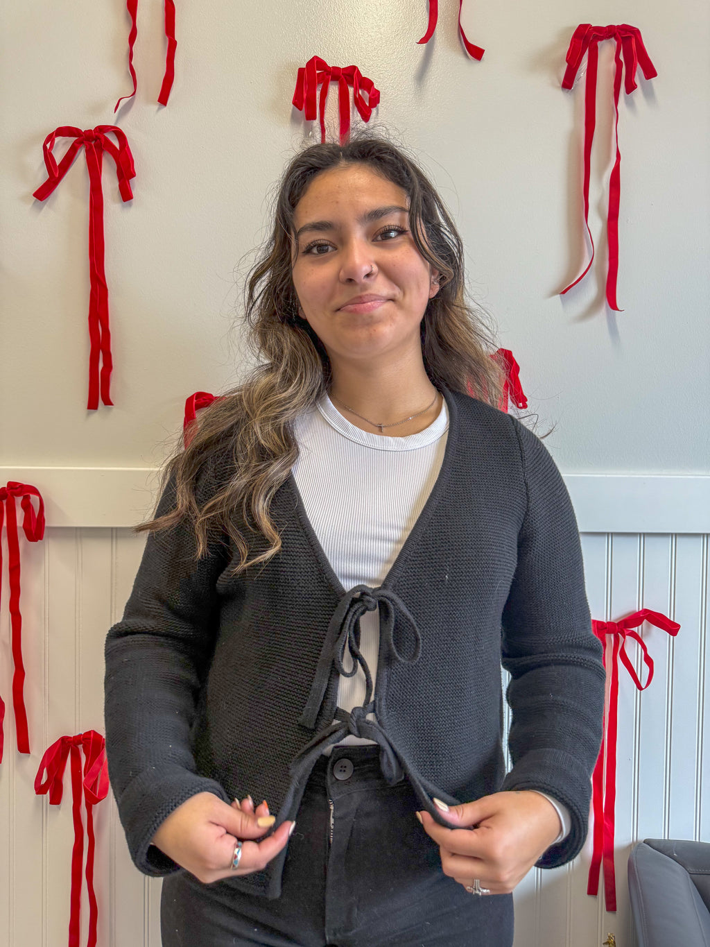 Long Sleeve Knitted Tie Front Cardigan