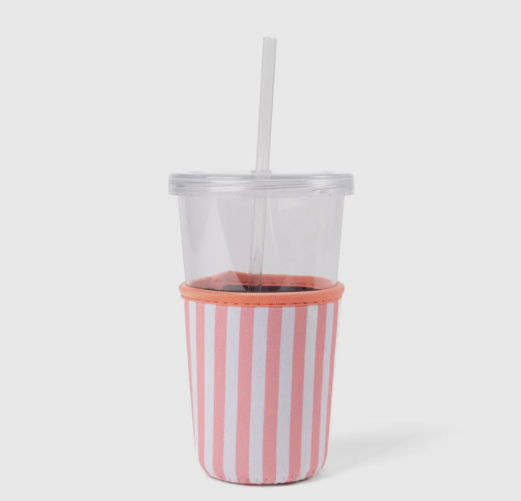Peach stripe drink sleeve/ Iced coffee koozie