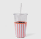 Peach stripe drink sleeve/ Iced coffee koozie