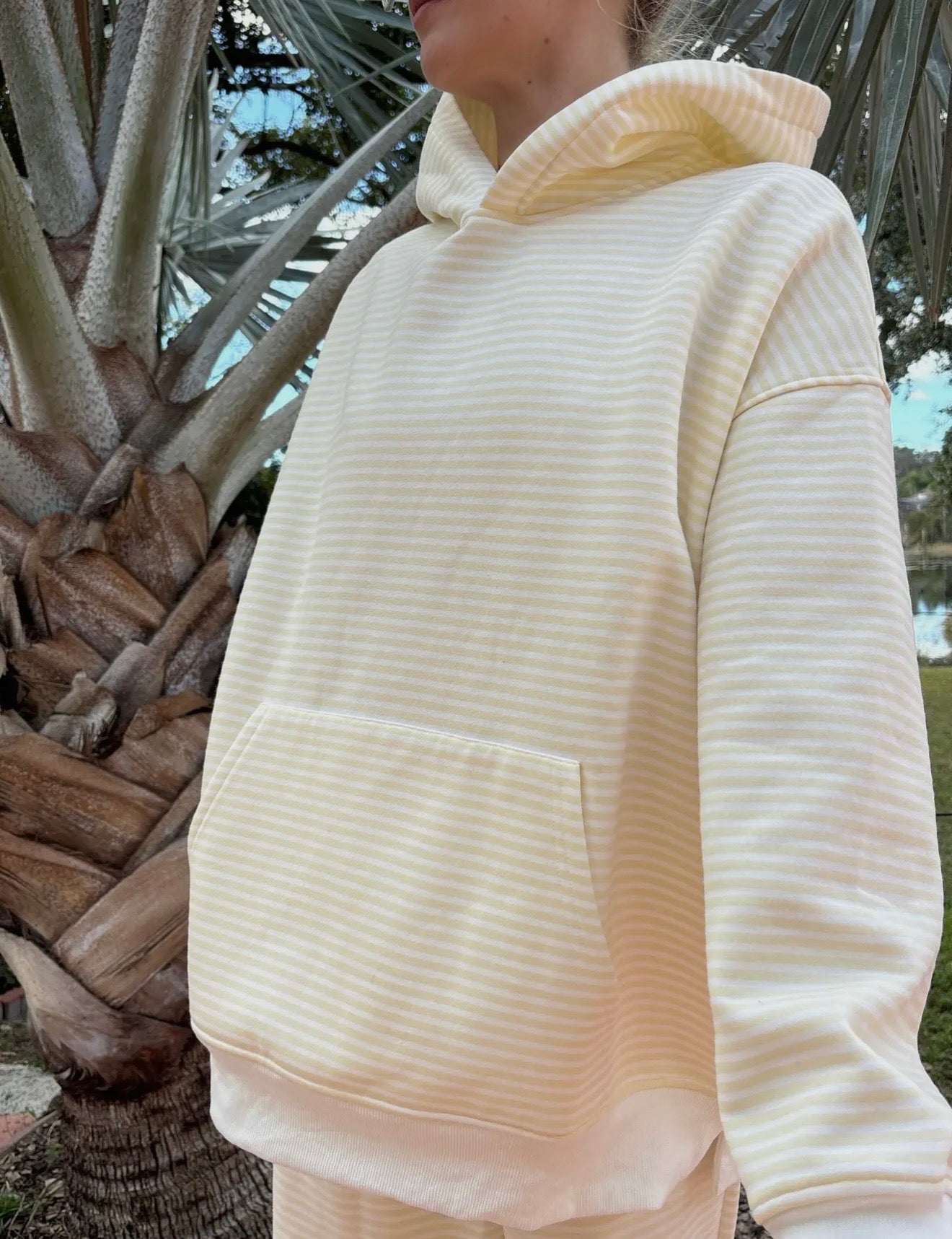 Lemon Cream stripe hoodie