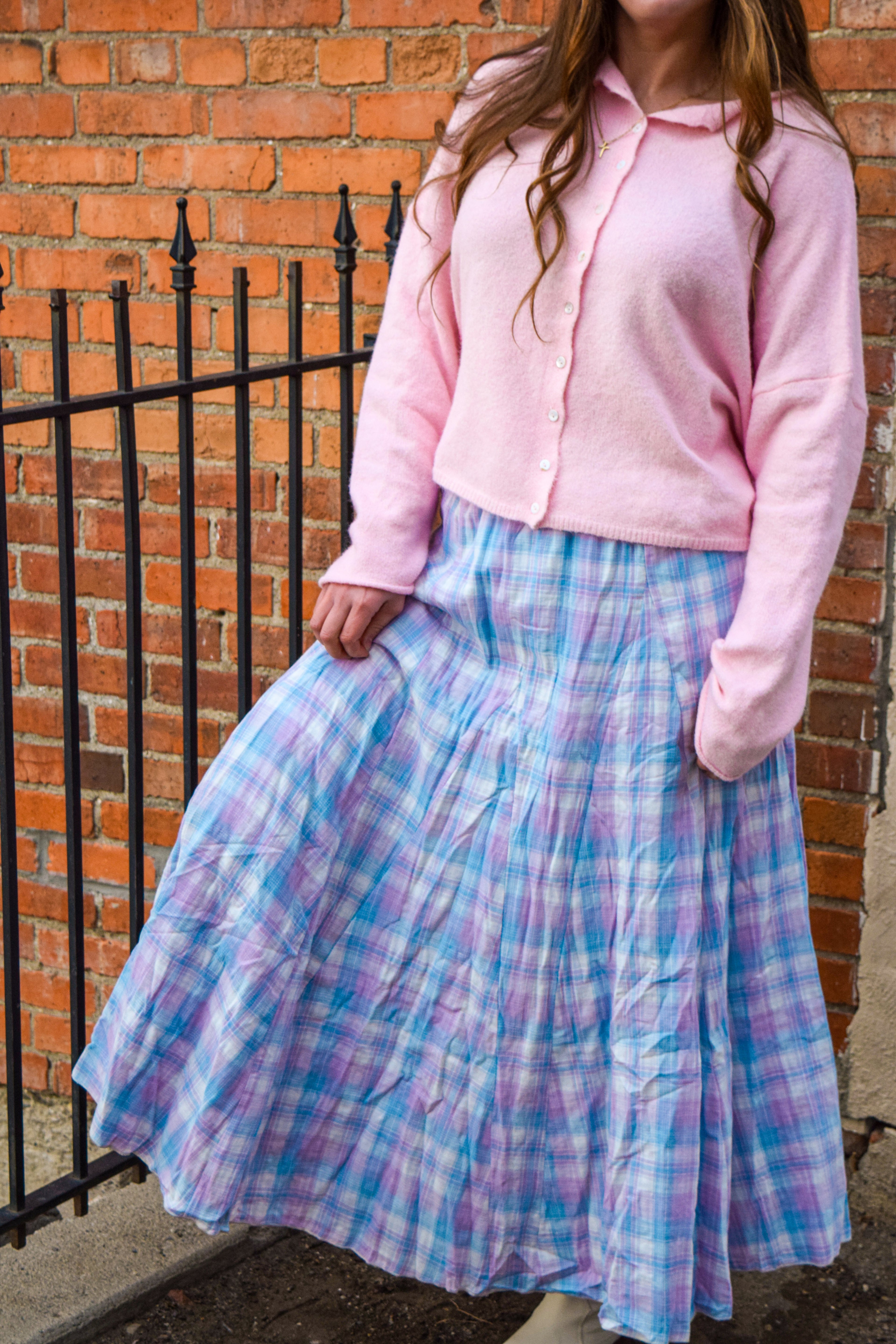 Lavender & Sky Plaid Skirt